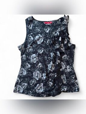 Elle Black Floral Ruffle Sleeveless Top
